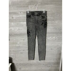 Express‎ Jeans Women's 2R Ankle Legging High Rise Embroidered Stretch Gray EUC